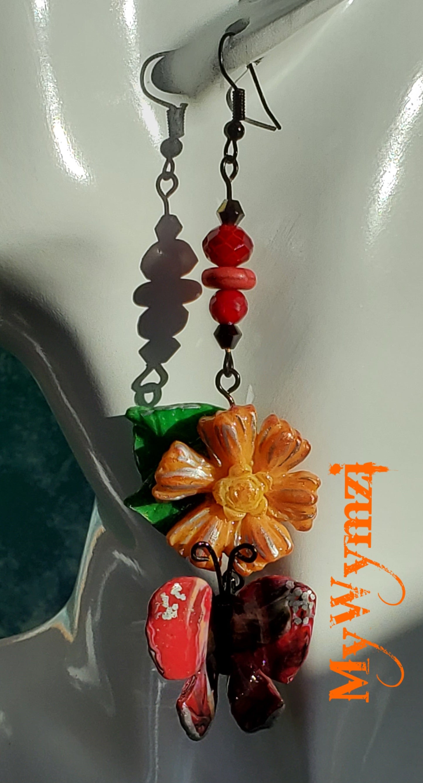 Orange SunFlower Marbled Red Butterfly