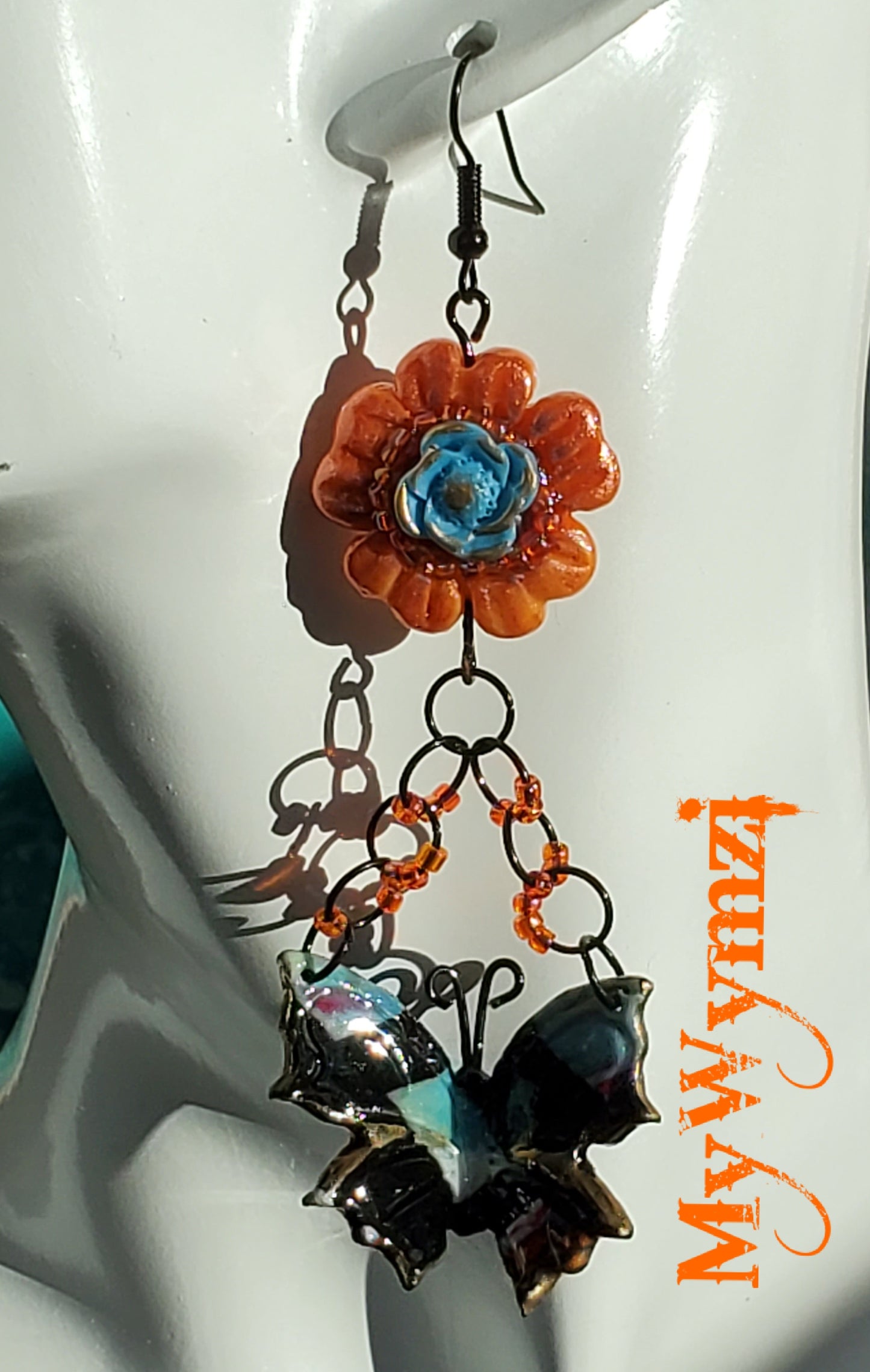 Orange Sunflower Marbled Black Butterfly