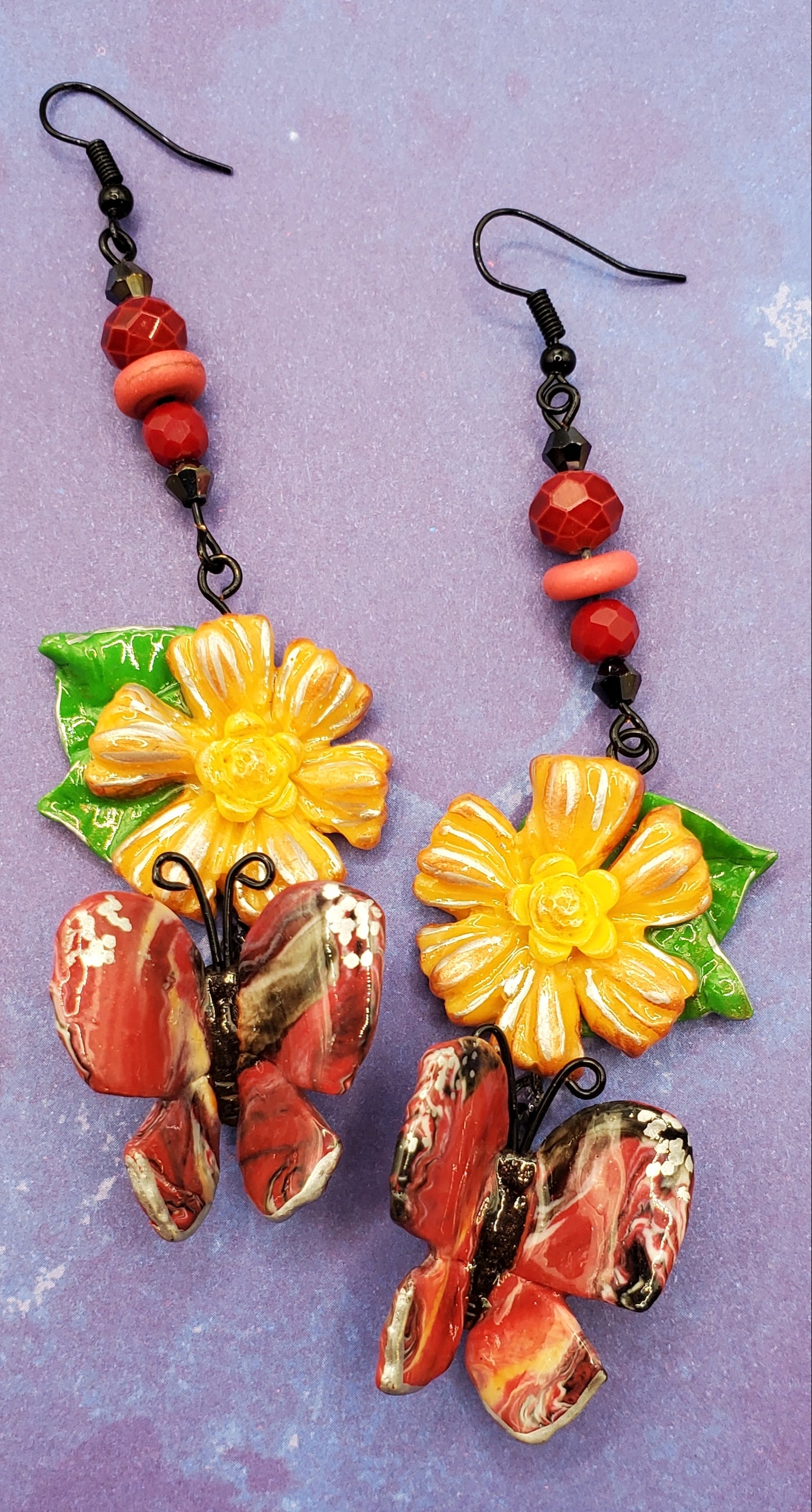 Orange SunFlower Marbled Red Butterfly