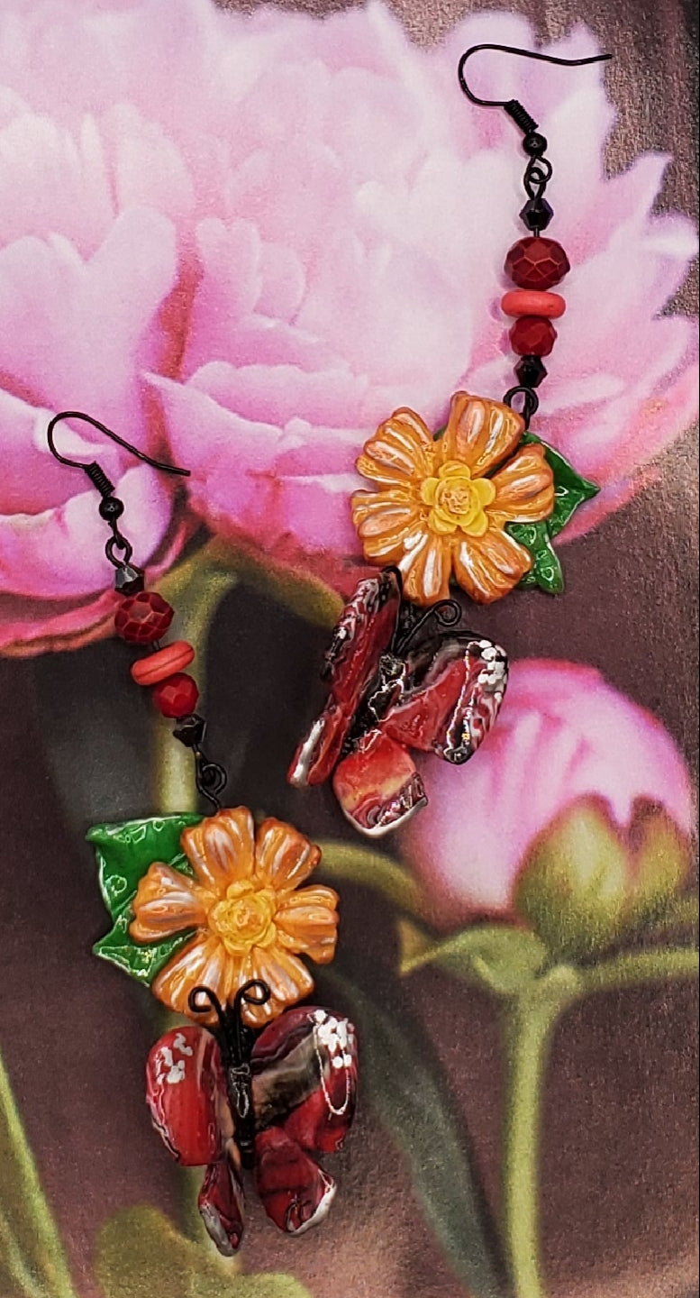 Orange SunFlower Marbled Red Butterfly