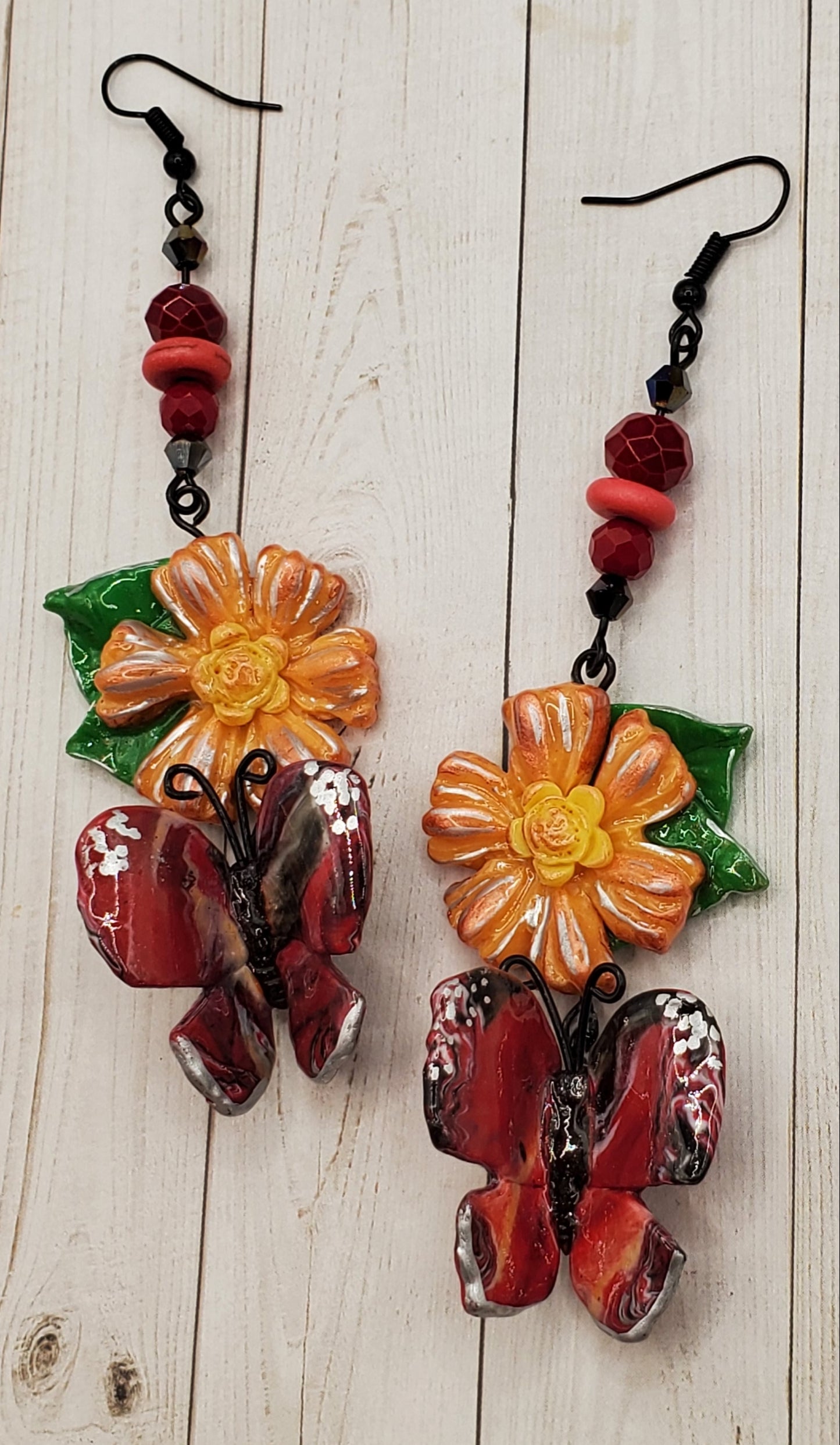 Orange SunFlower Marbled Red Butterfly
