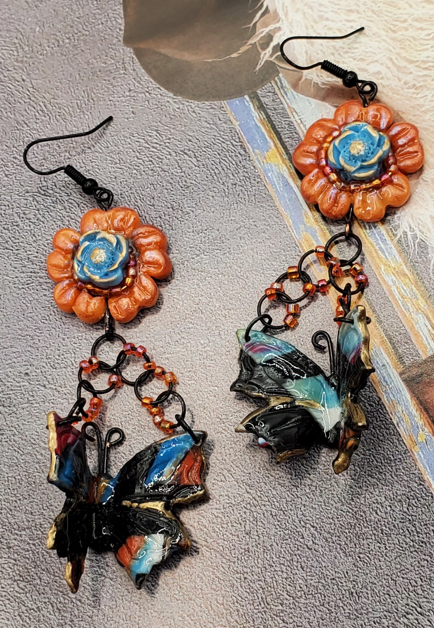 Orange Sunflower Marbled Black Butterfly