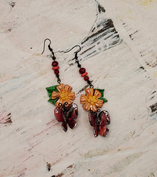 Orange SunFlower Marbled Red Butterfly